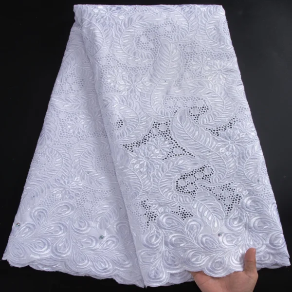 SJD LACE Swiss Voile Lace Fabric 2024 Newly African Embroidery Cotton Lace with Stones for Sewing Evening Party Dresses A3095 - Image 7