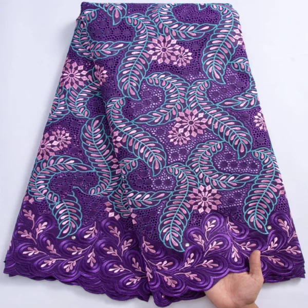 SJD LACE Swiss Voile Lace Fabric 2024 Newly African Embroidery Cotton Lace with Stones for Sewing Evening Party Dresses A3095 - Image 10