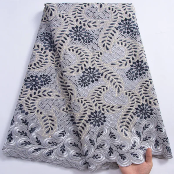 SJD LACE Swiss Voile Lace Fabric 2024 Newly African Embroidery Cotton Lace with Stones for Sewing Evening Party Dresses A3095 - Image 8
