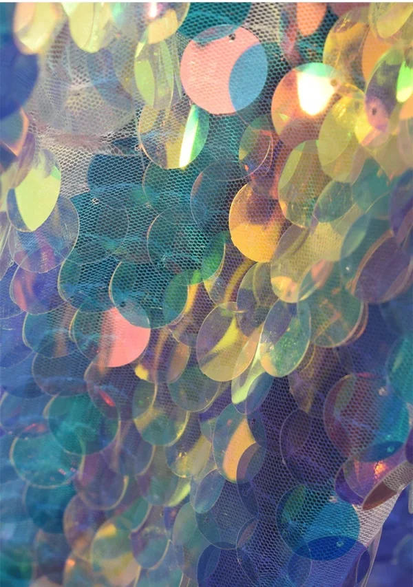 Fish Scales Sequins Mesh Fabric Laser Reflective Cloth Fashion Handmade DIY Background Sewing Wedding Clothing Dance Dress - Image 4