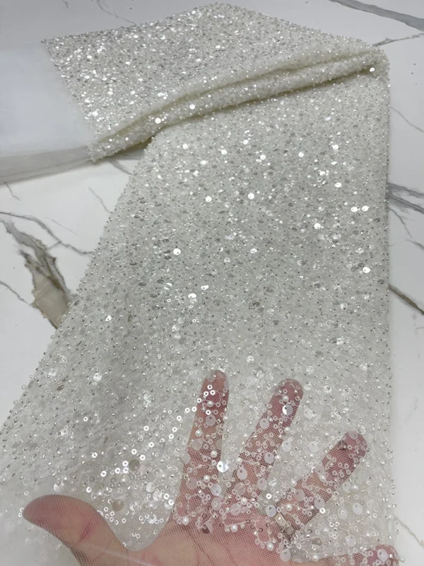 PGC Heavy Silver Sequins Lace Fabric With Bead For Bridal Dress Luxury Evening Dress French Lace 5 Yards - Image 9