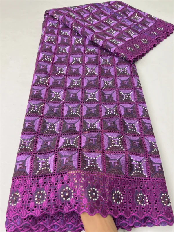 Kalume High Quality Swiss Voile Lace in Switzerland 2024 African Embroidery Cotton Lace Fabric with Crystal for Dresses F3679 - Image 6