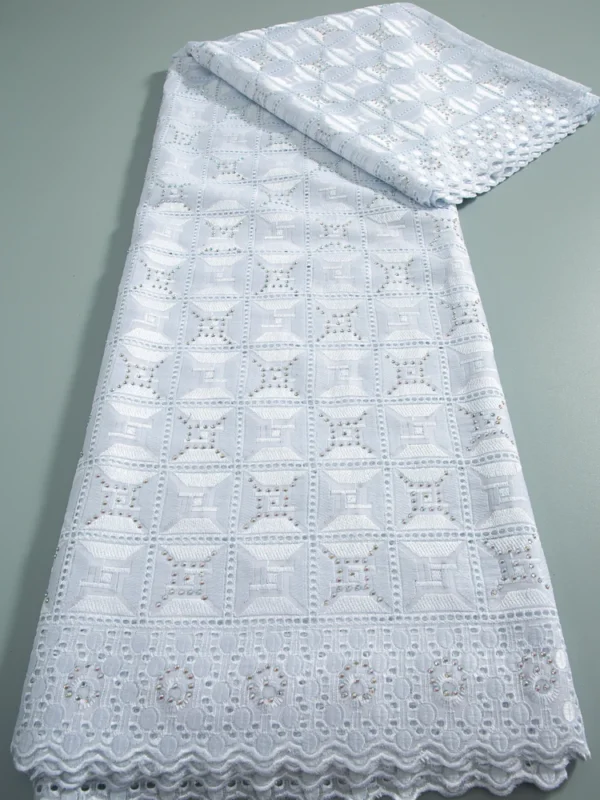 Kalume High Quality Swiss Voile Lace in Switzerland 2024 African Embroidery Cotton Lace Fabric with Crystal for Dresses F3679 - Image 8
