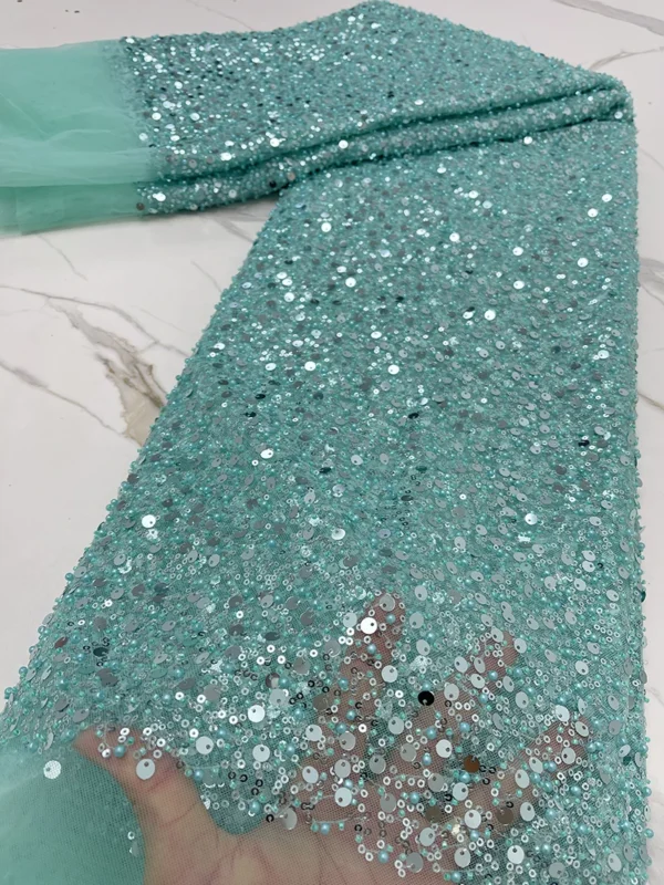 PGC Heavy Silver Sequins Lace Fabric With Bead For Bridal Dress Luxury Evening Dress French Lace 5 Yards - Image 8