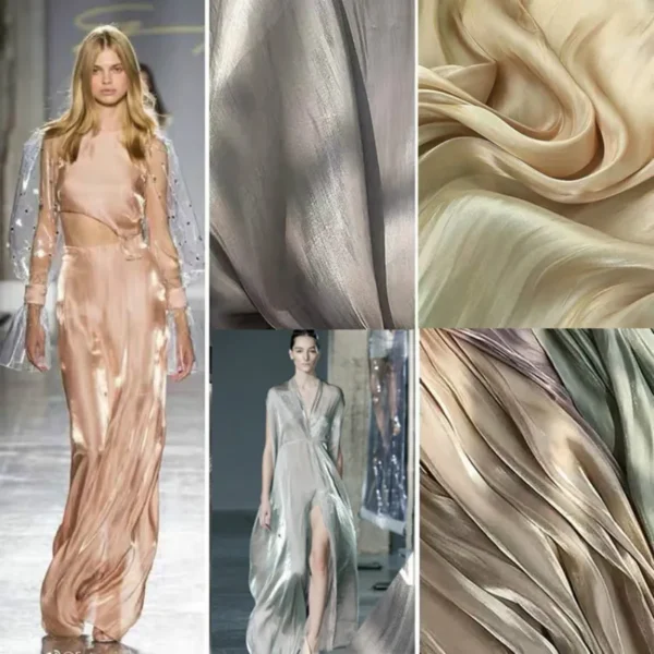 3/5/10m Glossy Silk Gradient Fabric,Shiny Clothing Fabric, Polyester Holographic Dress Fabric, Luxury Shimmer Iridescent Fabric