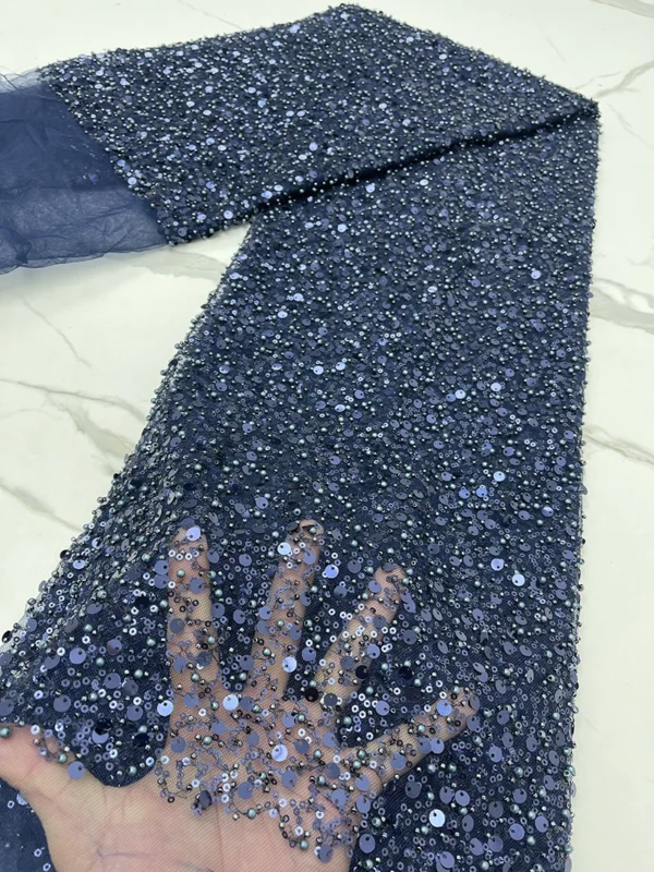 PGC Heavy Silver Sequins Lace Fabric With Bead For Bridal Dress Luxury Evening Dress French Lace 5 Yards - Image 7