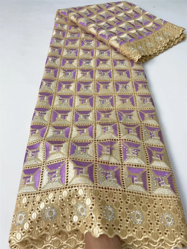 Kalume High Quality Swiss Voile Lace in Switzerland 2024 African Embroidery Cotton Lace Fabric with Crystal for Dresses F3679 - Image 9