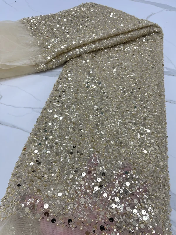 PGC Heavy Silver Sequins Lace Fabric With Bead For Bridal Dress Luxury Evening Dress French Lace 5 Yards - Image 5