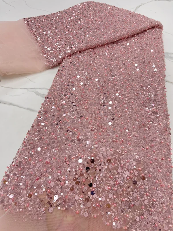 PGC Heavy Silver Sequins Lace Fabric With Bead For Bridal Dress Luxury Evening Dress French Lace 5 Yards - Image 3