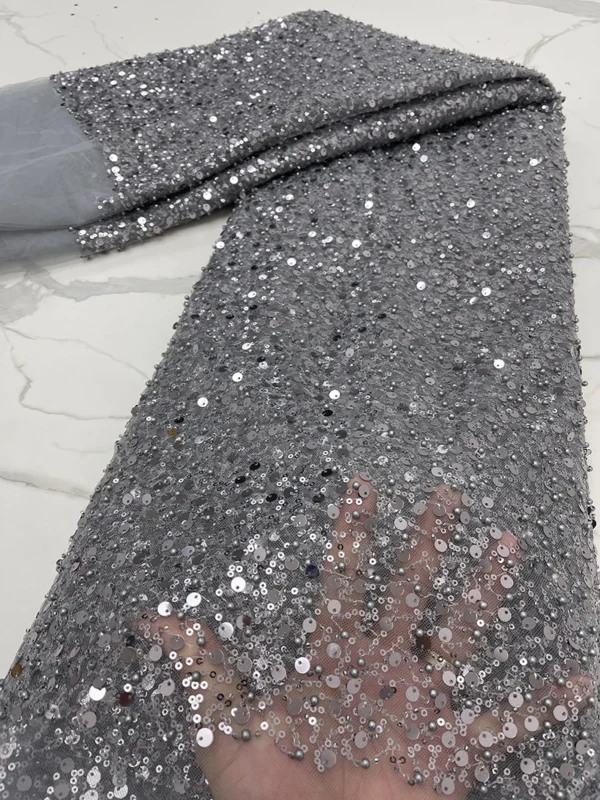 PGC Heavy Silver Sequins Lace Fabric With Bead For Bridal Dress Luxury Evening Dress French Lace 5 Yards - Image 15