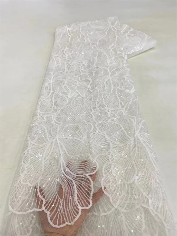 PGC 5 Yards African Sequins Lace Fabric 2023 High Quality French Nigerian Embroidery Net Fabrics For Wedding Dress Sewing LY2837 - Image 4