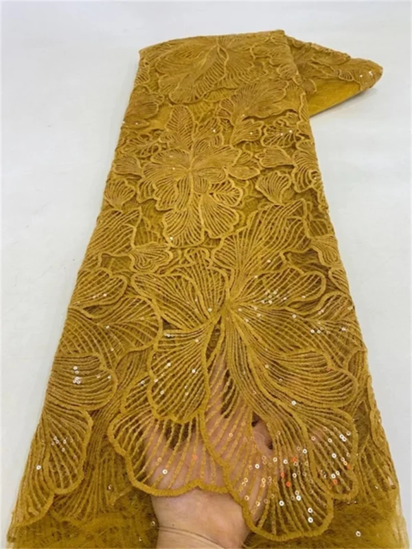 PGC 5 Yards African Sequins Lace Fabric 2023 High Quality French Nigerian Embroidery Net Fabrics For Wedding Dress Sewing LY2837 - Image 3