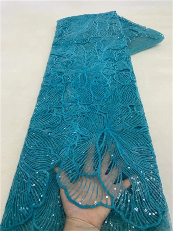 PGC 5 Yards African Sequins Lace Fabric 2023 High Quality French Nigerian Embroidery Net Fabrics For Wedding Dress Sewing LY2837 - Image 6