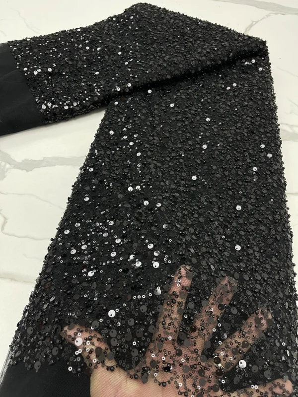 PGC Heavy Silver Sequins Lace Fabric With Bead For Bridal Dress Luxury Evening Dress French Lace 5 Yards - Image 6