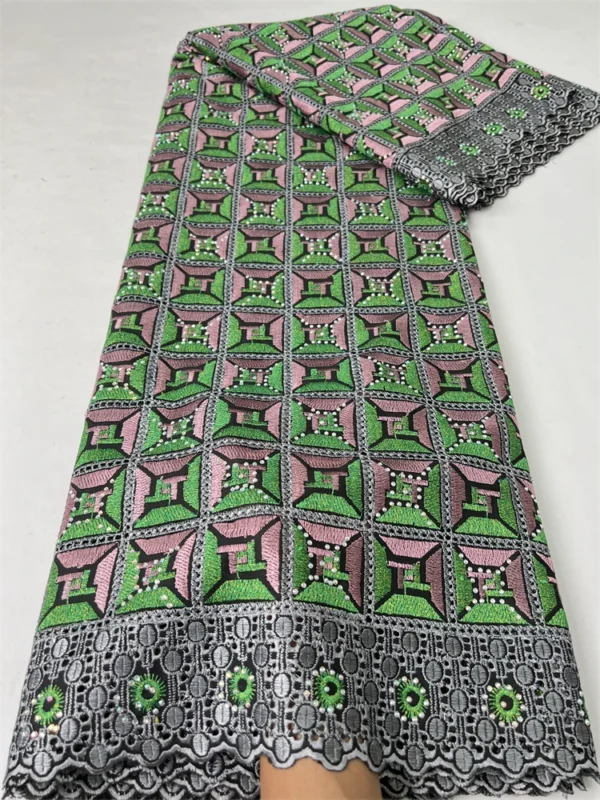 Kalume High Quality Swiss Voile Lace in Switzerland 2024 African Embroidery Cotton Lace Fabric with Crystal for Dresses F3679 - Image 10