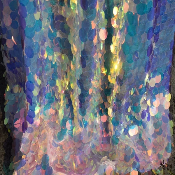 Fish Scales Sequins Mesh Fabric Laser Reflective Cloth Fashion Handmade DIY Background Sewing Wedding Clothing Dance Dress - Image 2