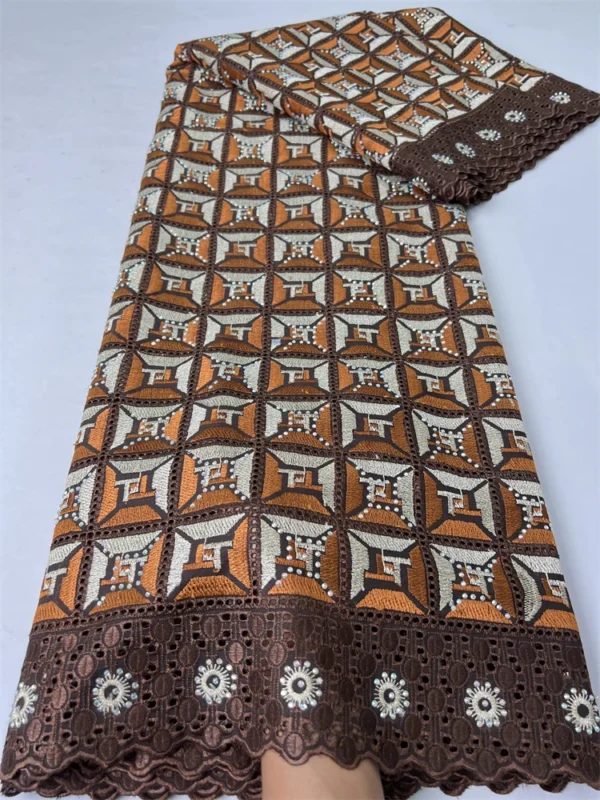 Kalume High Quality Swiss Voile Lace in Switzerland 2024 African Embroidery Cotton Lace Fabric with Crystal for Dresses F3679 - Image 3