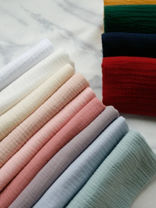 140x50cm Pure Color Crepe Double-Layer Cotton Yarn Fabric, Making Soft Baby Clothes Fabric DIY Clothing Cloth - Image 2