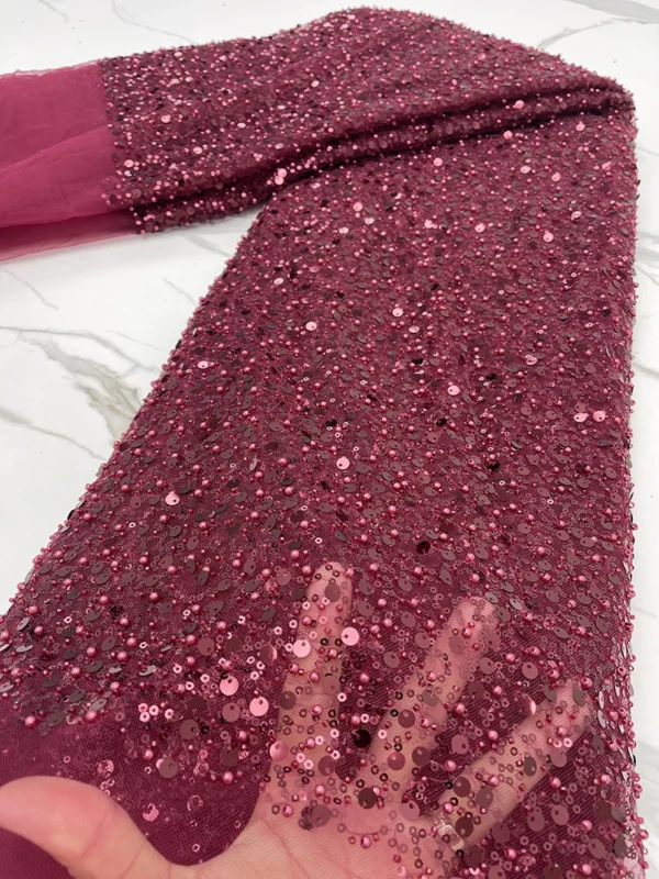 PGC Heavy Silver Sequins Lace Fabric With Bead For Bridal Dress Luxury Evening Dress French Lace 5 Yards - Image 4