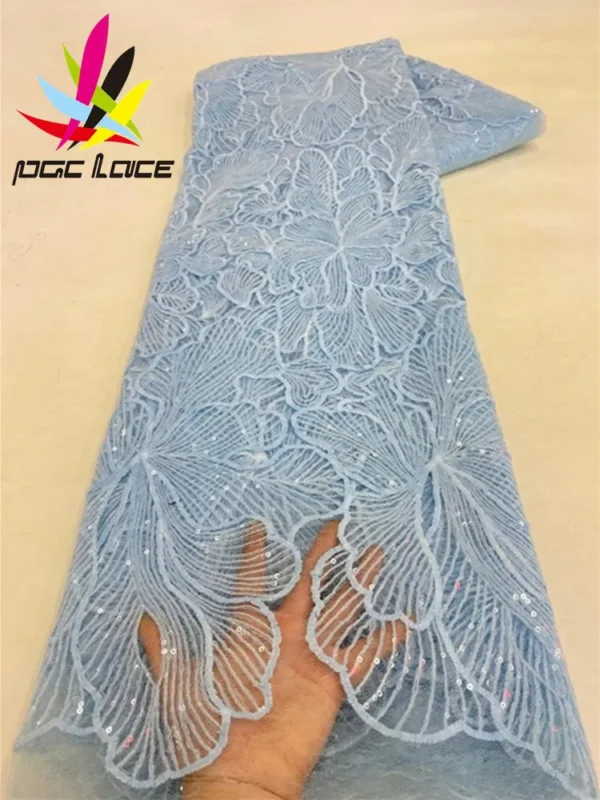 PGC 5 Yards African Sequins Lace Fabric 2023 High Quality French Nigerian Embroidery Net Fabrics For Wedding Dress Sewing LY2837