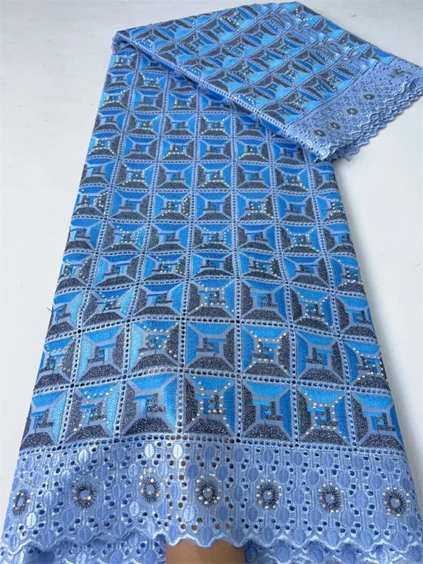 Kalume High Quality Swiss Voile Lace in Switzerland 2024 African Embroidery Cotton Lace Fabric with Crystal for Dresses F3679 - Image 7