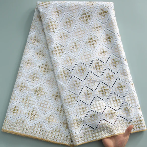 SJD LACE Swiss Voile Lace Fabric 2024 Newly African Embroidery Cotton Lace with Stones for Sewing Evening Party Dresses A3095 - Image 13